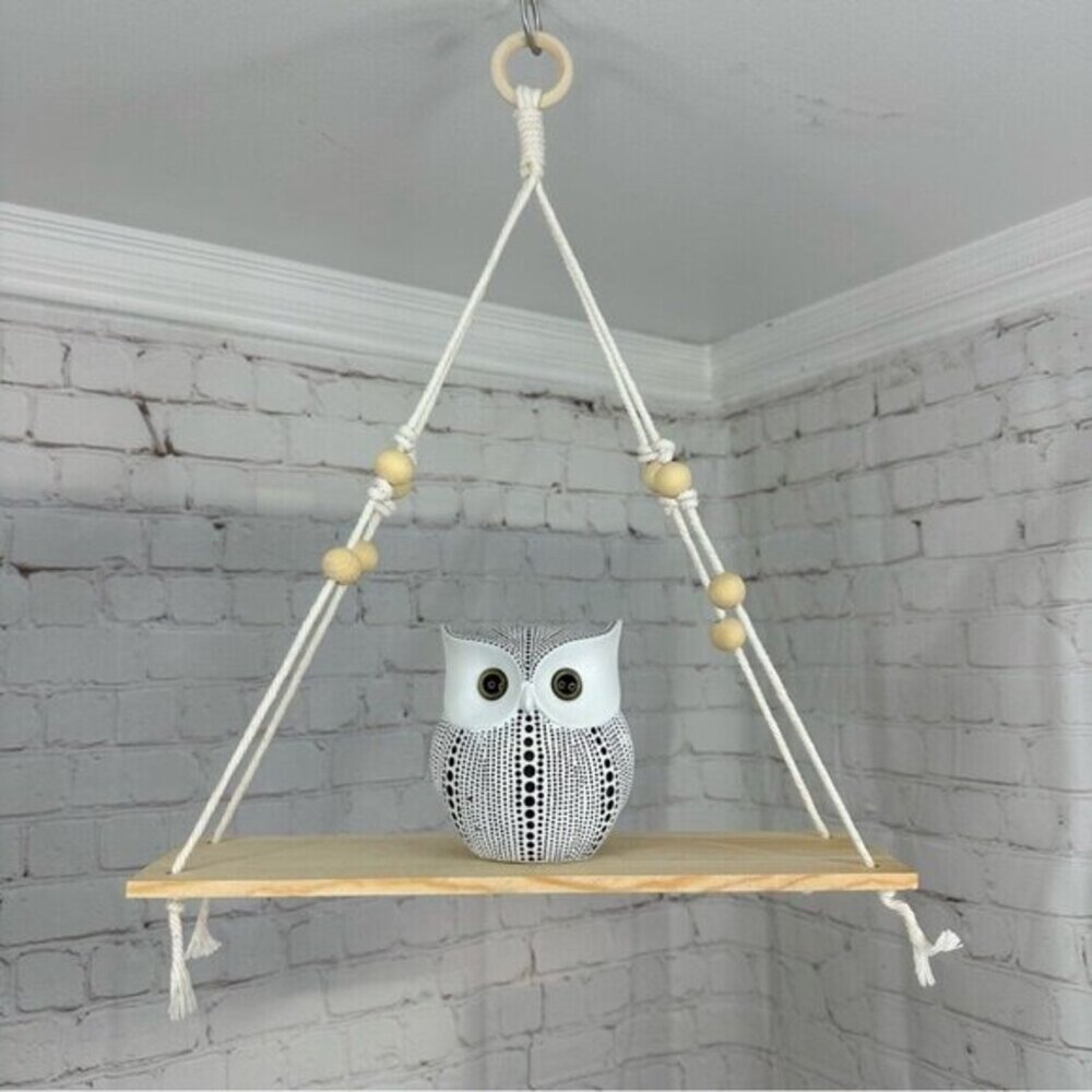 Lot of 2 Macrame Hanging Shelves Natural Wood Boho Floating Wall Decor‎